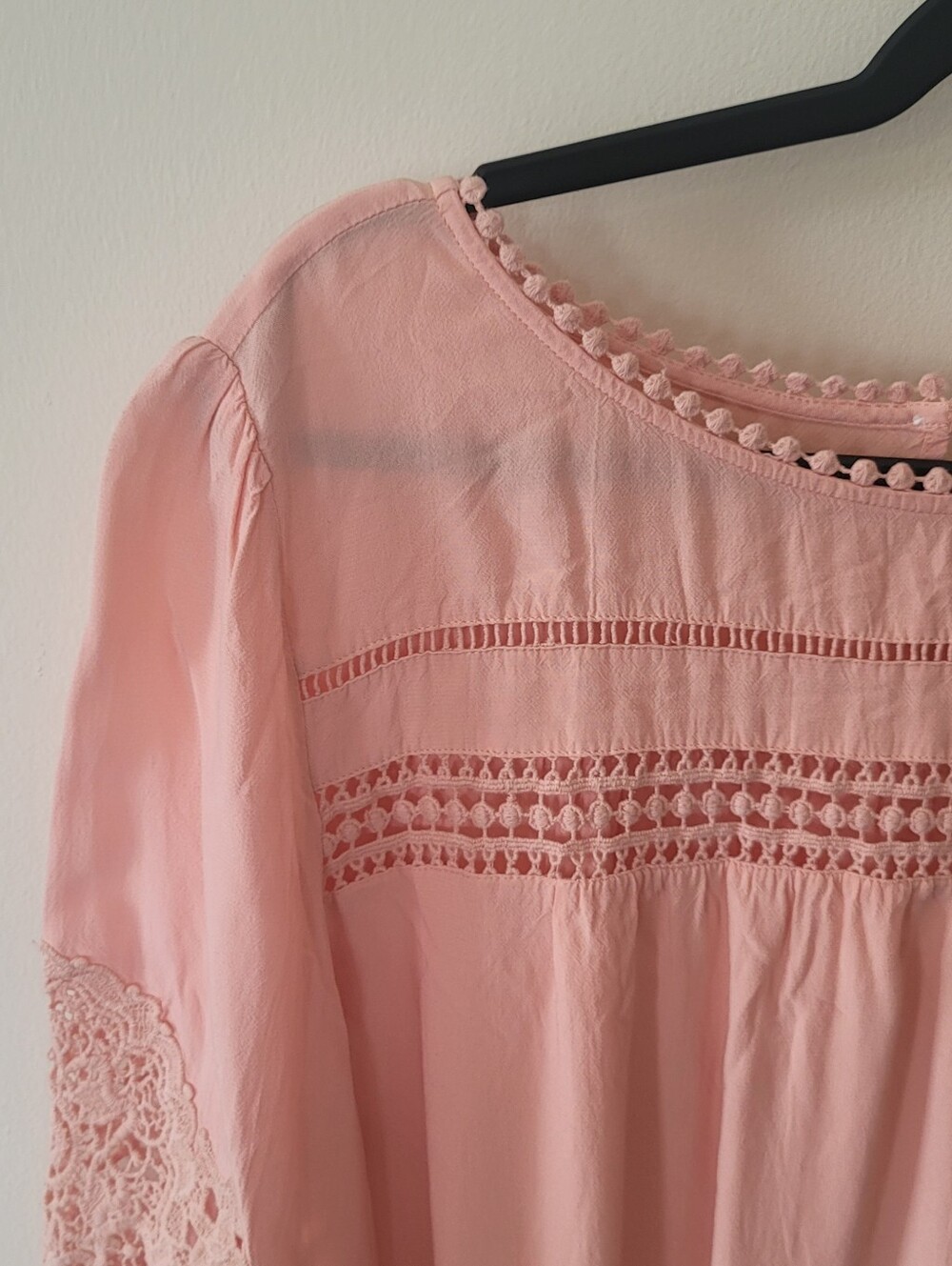 LOFT Blush Peach Lace-Detail Peasant Blouse